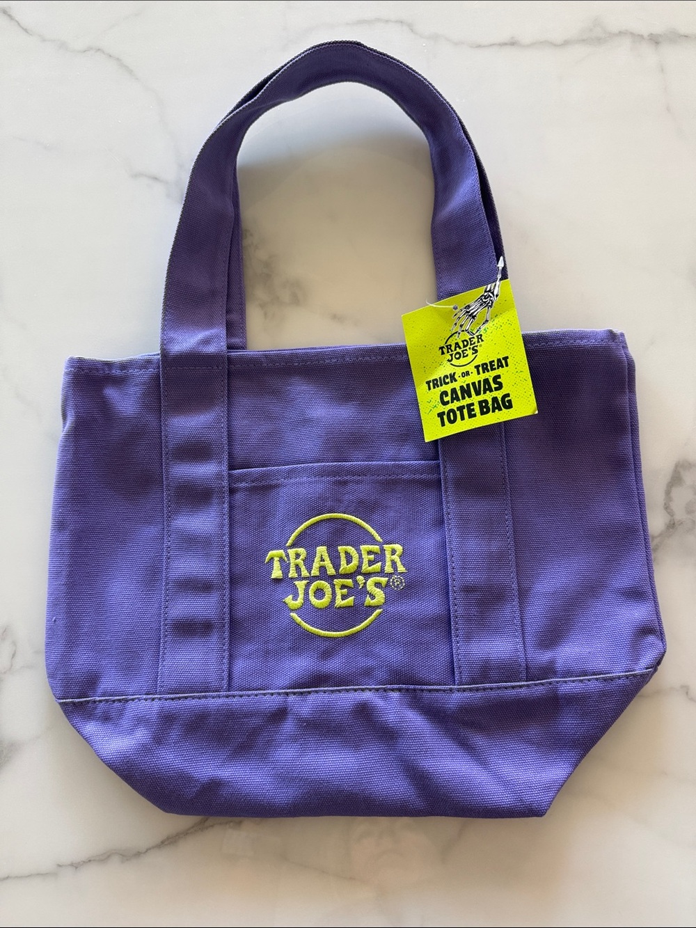 Trader Joe's Purple Canvas Tote Bag with Yellow Logo